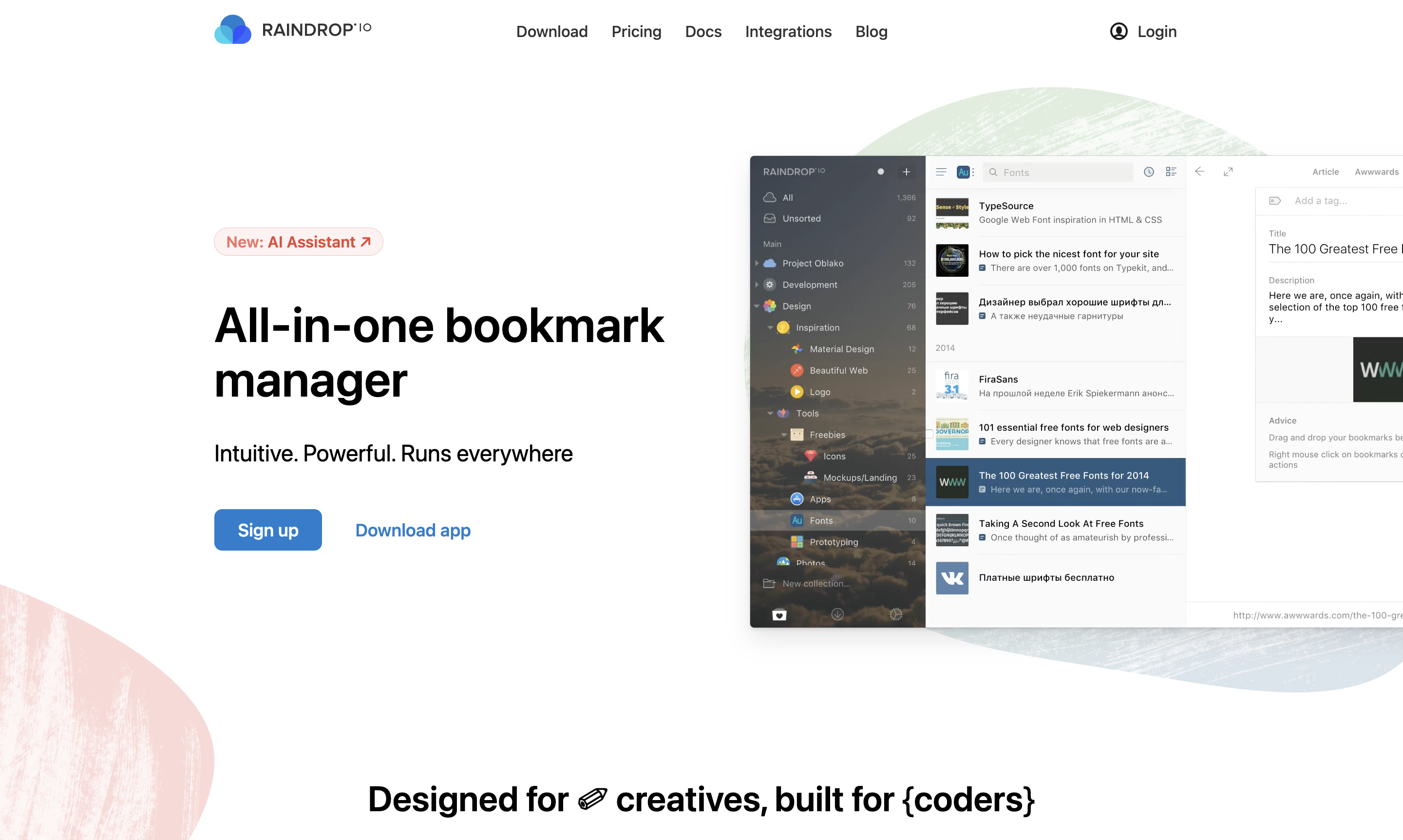 Raindrop.io homepage — "All-in-one bookmark manager"