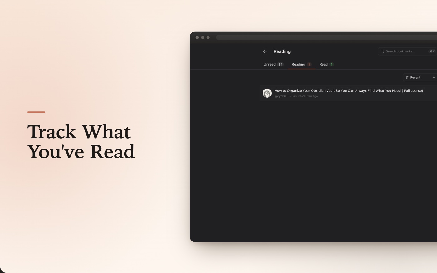 Totem reading list with unread, reading, and read tabs for saved X bookmarks.
